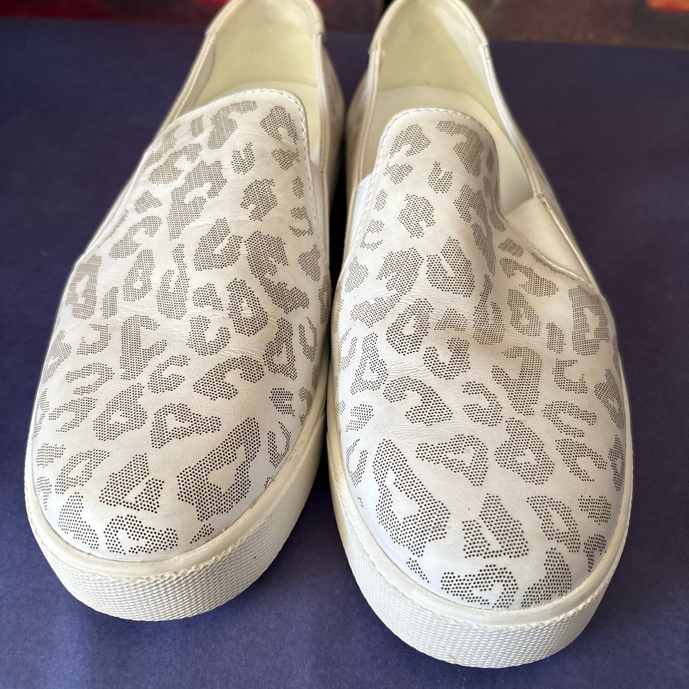 Cole Haan Grandpro White and Gray Leopard-Print Slip-Ons - Size 9 1/2 B